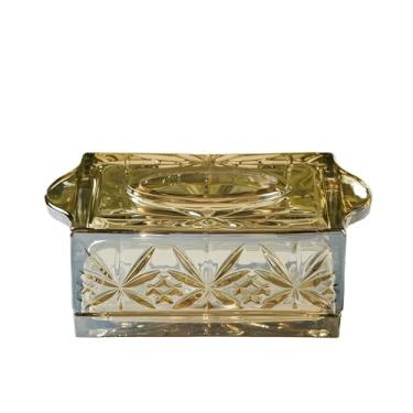 Imagem de Caixa de lenços de vidro cristal de luxo leve prática criativa sala de estar mesa de jantar guardanapo organizador dispensador facial (dourado, pequeno)