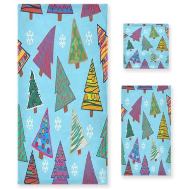 Imagem de xigua Conjunto de toalhas de banheiro de árvores de Natal absorvente macio toalha de banho de 3 peças toalha de mão toalhas decorativas para banheiro, academia, hotel, praia, piscina