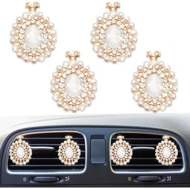 Imagem de 4 peças de clipes de ventilação de ar de carro com pedras preciosas de cristal cintilante, saída de ar condicionado automático de strass, pingente difusor de ambientador, acessório de decoração de