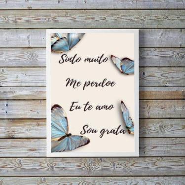 Imagem de Quadro Ho`oponopono Borboletas Azuis 33x24cm - Moldura Preta