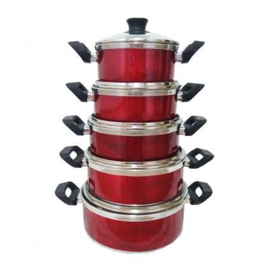 Imagem de Jogo De 5 Panelas Alumínio Grosso Vermelho Brilhante Belmar