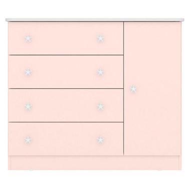 Imagem de Cômoda Sapateira Infantil 1 Porta 4 Gavetas Doce Mel Rosa