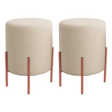 Imagem de Kit 2 Puffs Orgânicos Boucle Thor Com Pés De Ferro Rosê - 7 Decor Bege