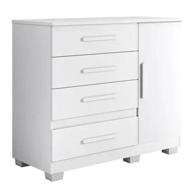 Imagem de Comoda New Florença Quarto Com 4 Gavetas E 1 Porta - Branco
