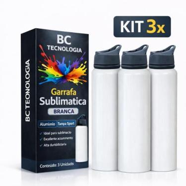 Imagem de Kit 3x Garrafa de Alumínio Branca com Tampa Sport para Sublimação 600m