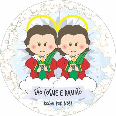 Imagem de Painel de Tecido Sublimado Redondo Santinhos Católicos São Cosme e Dam