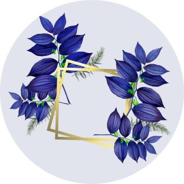 Imagem de Painel de Lona Redondo Folhas Azuis e Formas Douradas - Fabrika de Fes