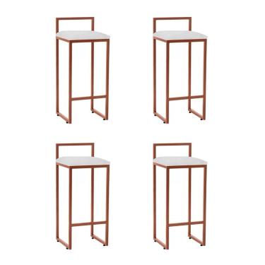 Imagem de Kit 4 Banquetas Dori Premium Alta Industrial para Bar Cozinha Bistrô em Aço - Cobre/branco