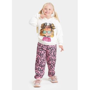 Imagem de Conjunto Inverno Menina Natural Blusão com Capuz e Calça em Moletom La