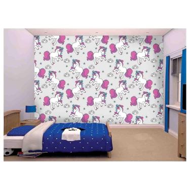 Imagem de Papel De Parede Infantil Unicórinios Rosa 3D Azs165