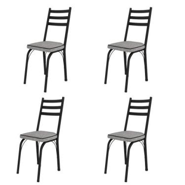 Imagem de Kit Com 4 Cadeiras de Jantar Aço Tubular 141 SF Preto/Grafiato Cinza -