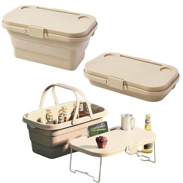 Imagem de Cesto De Piquenique Expansivel Caixa Acampamento Balde De Gelo Organizador Porta Malas Vira Mesa Notebook Tablet Multius