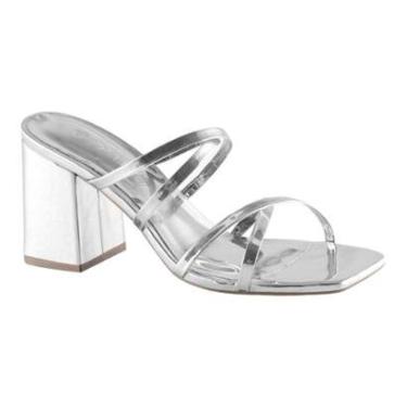 Imagem de Tamanco Via Uno 795005 Salto Bico Quadrado Brilho Festa Feminino-Feminino