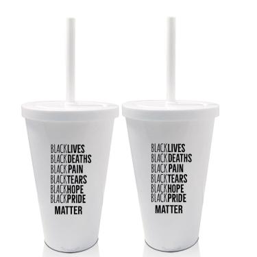 Imagem de Kit 2 Copos Com Tampa E Canudo Branco Lista Black Lives