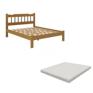 Imagem de Cama de Casal Queen em Madeira Maciça Nogueira com Colchão - Repleta