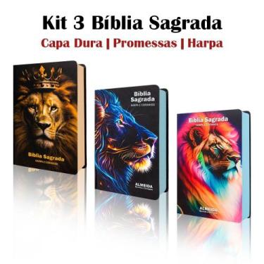 Imagem de Kit 3 Biblias Sagrada Letra Gigante - Capa Dura Leão - Palavras de Jes