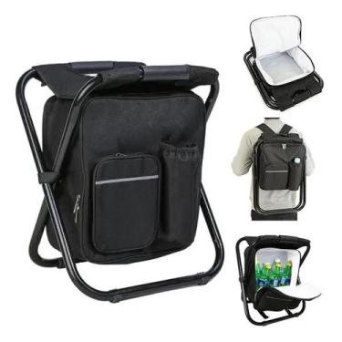 Imagem de Banqueta mochila multiuso 2 em 1 preto dobravel vira cadeira bolsa ter