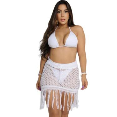 Imagem de Saia de Praia Saida de Praia Franjinha Midi - anna, Branco, Único