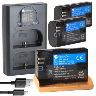 Imagem de Kit 3 Baterias MemoryTec LP-E6NH PRO + Carregador Duplo compatível com