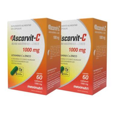 Imagem de Kit 2 AscorVit C 1000mg Vitamina C + Zinco 60 Cápsulas Maxinutri