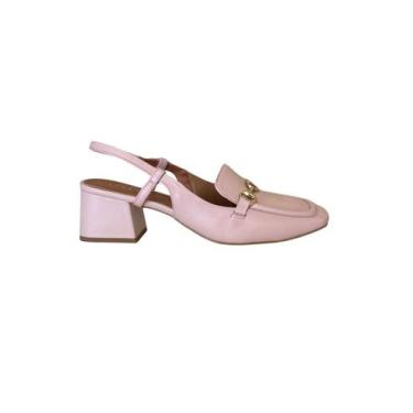 Imagem de Slingback Rose Salto Bloco Bico Quadrado Lia Line, 35