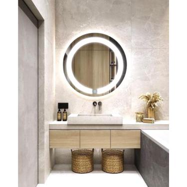 Imagem de Espelho 4mm 80cm Redondo Led 3 Cores Moldura Dourada pvc 80 com touch 