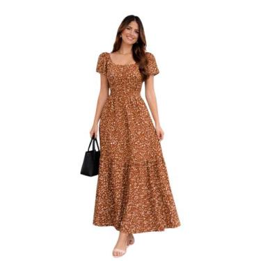 Imagem de Vestido longo floral ciganinha ombro a ombro boho em viscolinho elegan