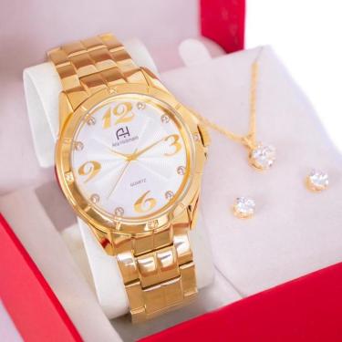 Imagem de Kit Relógio Feminino Ana Hickmann Analógico Aço Inox Cristais AH28606H-Feminino