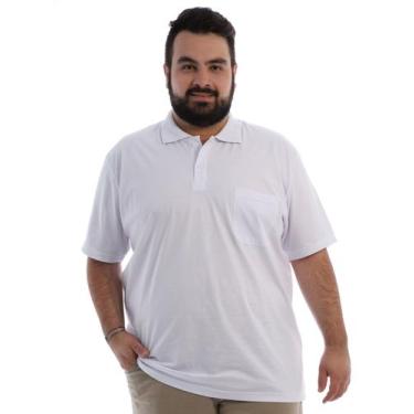 Imagem de Camisa Polo Plus Size Anistia Masculina com Bolso Básica Branca, Branc