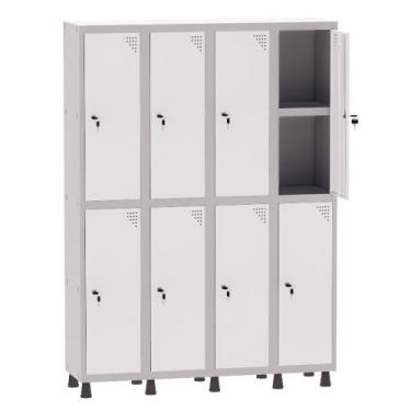 Imagem de Armário Guarda Volume Locker Roupeiro 4 Vãos 08 Portas Com Prateleira 