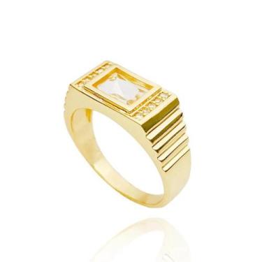 Imagem de Anel de Ouro 24K Dedeira de Formatura Pedra Cristal Banhado a Ouro - T