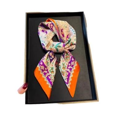 Imagem de Lenço Quadrado Pequeno Feminino De Cetim Com Estampa Paisley, Fino, Pa