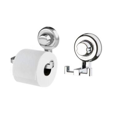 Imagem de Kit banheiro 2 peças Future porta papel higiênico e cabide gancho dupl
