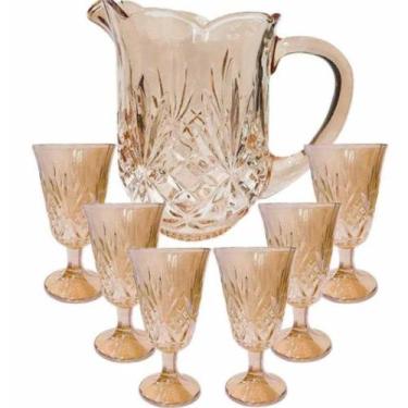 Imagem de Conjunto 7 Peças Jarra e Taças De Cristal Dublin Lyor Âmbar