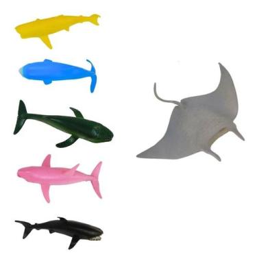 Imagem de Kit 6 Animais Aquaticos Marinhos Oceano Tubarão Peixe Arraia - 99Toys