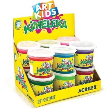 Imagem de Slime Kimeleka Cores Sortidas 180g Caixa com 12 Unidades Não Tóxica Super Macia Acrilex