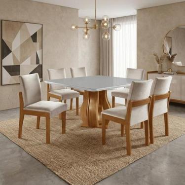 Imagem de Conjunto Sala de Jantar Mesa Nuance 135cm Quadrada Tampo Vidro/MDP com