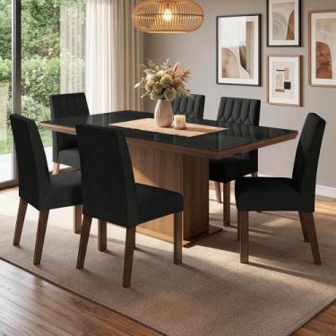 Imagem de Conjunto Sala de Jantar Tampo de Vidro 6 Cadeiras Rustic/Preto/Oxford 