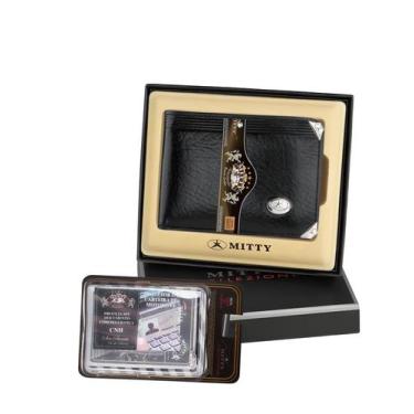 Imagem de Kit Mitty Carteira Pequena Couro Legitimo e Refil Plástico Interno Mit
