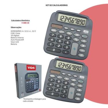 Imagem de Kit 2 Calculadoras Vighs V-808A-10 LCD