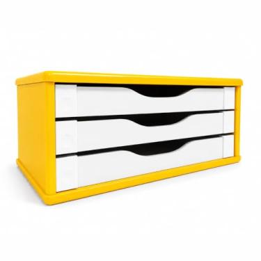 Imagem de Souza & Cia Suporte para Monitor, Amarelo e Branco com 3 Gavetas em MDF, Organizador de Mesa Ergonômico, Eleva a Tela do Computador e Otimiza o Espaço de Trabalho- modelo 3356