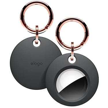 Imagem de elago Chaveiro básico compatível com AirTag: chaves, mochilas, bolsas, telêmetros de golfe, design fino e simples, sem arranhões, silicone premium, seguro para crianças e animais de estimação [cinza