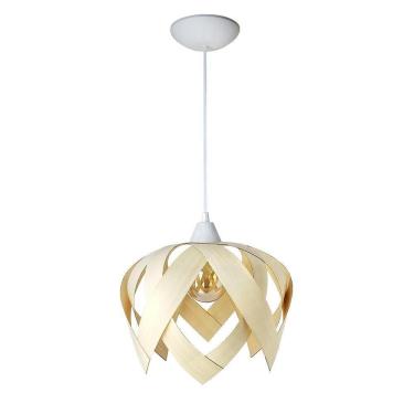 Imagem de Luminária Pendente Madeira Bivolt Casa Sala Lúpulo M Marfim