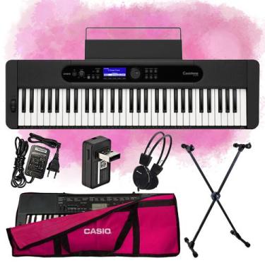 Imagem de Kit Teclado Casio Musical Ct-S400 5/8 Com Capa Rosa Suporte E Fone