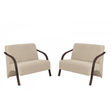 Imagem de Kit 2 Poltronas Namoradeira 2 Lugares Vênus D Salla Suede Braço Madeira