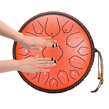 Imagem de QiaoDongDian Tambor de língua de aço - 15 notas Chakra Tank Drum 35 centímetros Lotus Hand Pan Drum com gama ultra ampla, com decoração de corda e marretas, bolsa, livro de música (cor: vermelho)