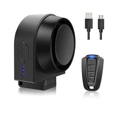 Imagem de Alarme de bicicleta com controle remoto recarregável por USB 115dB antifurto vibração movimento alarme de bicicleta IPX5 à prova d'água sistema de alarme de segurança de veículo para bicicleta,