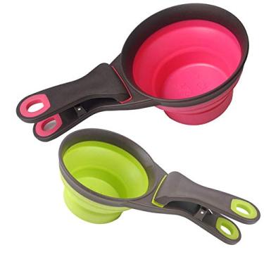 Imagem de UCSAJI – Conjunto de taças de silicone dobráveis para animais de estimação com clipe de vedação 3 em 1 tigelas multifuncionais para tigelas com clipe para cachorro e lanche para cães e gatos – Conjunto de 2 (capacidade para 1 xícara e 1/2 xícara)