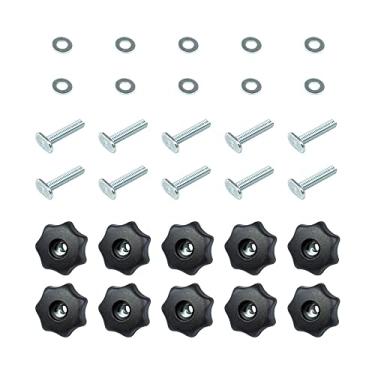 Imagem de POWERTEC Kit de puxadores T-Track 71481 com botões roscados de 7 estrelas 1/4-20, parafusos em T e arruelas para gabaritos e luminárias de marcenaria, pacote com 10