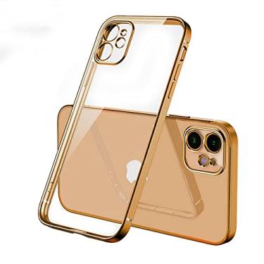 Imagem de Capa transparente de silicone com moldura quadrada de luxo para iPhone 11 12 13 14 Pro Max Mini X XR 7 8 Plus SE 3 Capa traseira transparente, Dourada, para iPhone 6 6S Plus